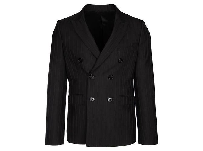 Céline Jacket in Striped Wool Gabardine Black - view 4