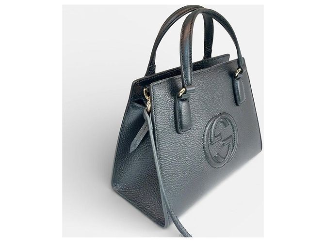 Gucci Small Leather Top Handle Tote Bag with Shoulder Bag Nero - vista 3