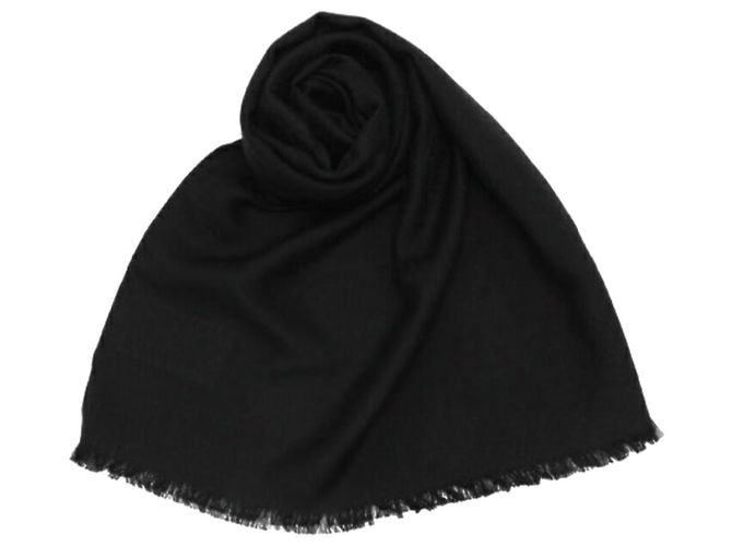 Gucci Sciarpa bicolore in lana e seta GG jacquard nera Nero - vista 5