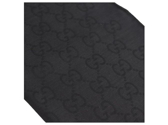 Gucci Sciarpa bicolore in lana e seta GG jacquard nera Nero - vista 8