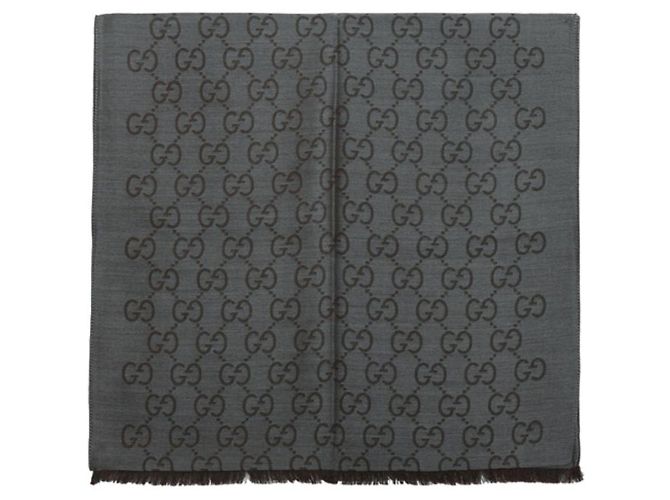 Gucci Sciarpa bicolore in lana e seta GG jacquard grigia Marrone - vista 4