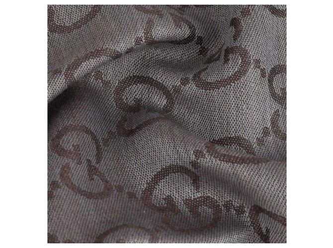 Gucci Sciarpa bicolore in lana e seta GG jacquard grigia Marrone - vista 8