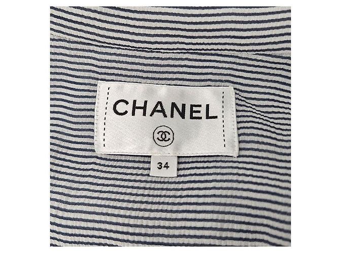 Chanel Vestido de seda a rayas Blanco - vista 5