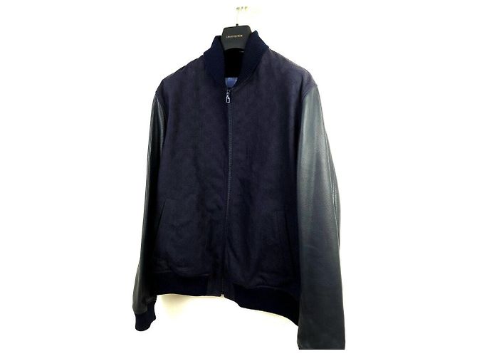 Louis Vuitton Leder-Denim-Blousonjacke mit Aquarell-Monogramm Schwarz - Ansicht 2