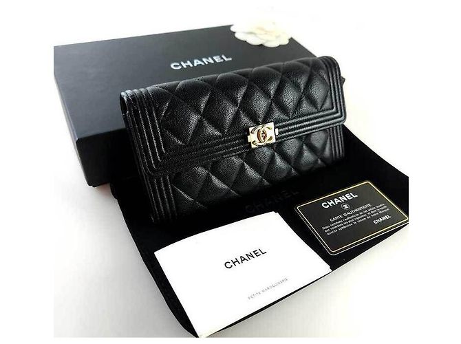 Chanel Langer Geldbeutel mit Klappe Boy Caviar Schwarz - Ansicht 7