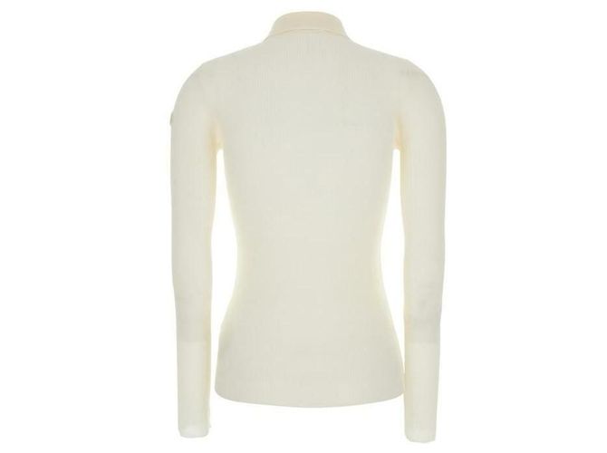 Moncler Polo de algodão misto com ribanas e patch de logo Branco - vista 5
