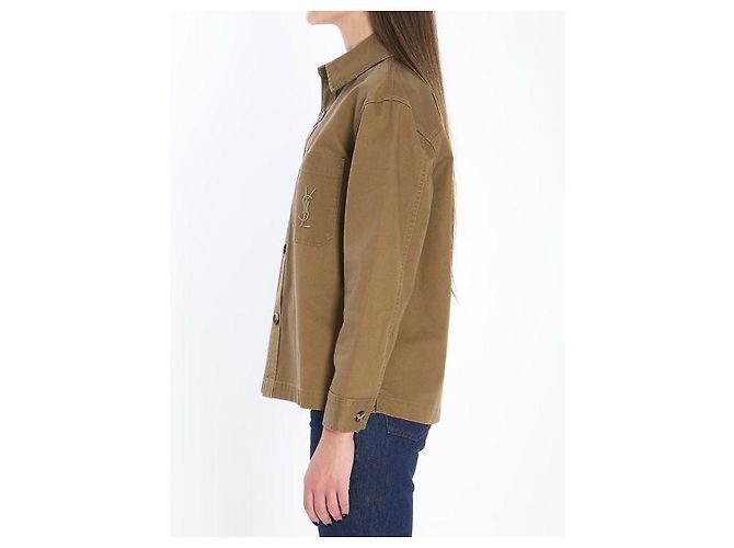 Saint Laurent Camicia overshirt in gabardine di cotone e lino Marrone - vista 6