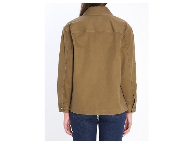 Saint Laurent Camicia overshirt in gabardine di cotone e lino Marrone - vista 7