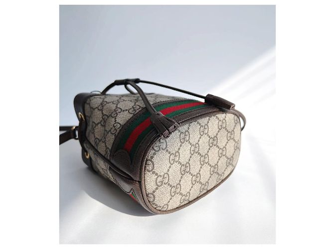Gucci Mini borsa a secchiello Ophidia GG in tela beige Marrone - vista 10