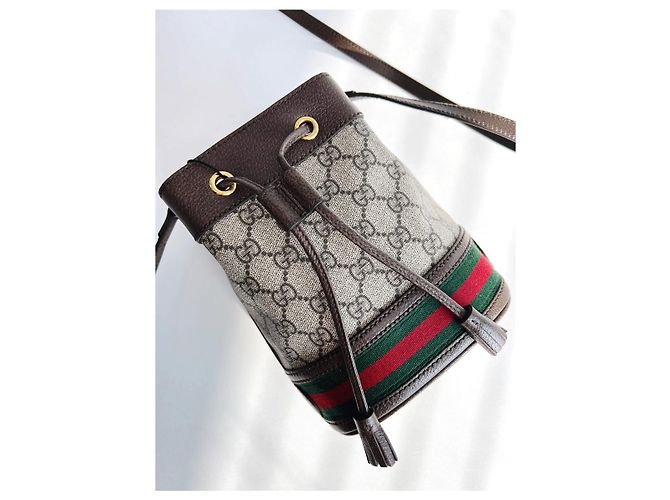 Gucci Mini borsa a secchiello Ophidia GG in tela beige Marrone - vista 11