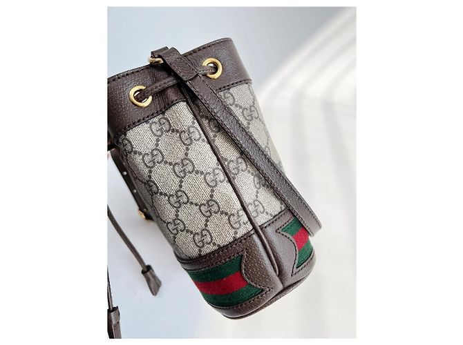 Gucci Mini borsa a secchiello Ophidia GG in tela beige Marrone - vista 12