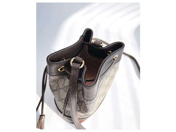 Gucci Mini borsa a secchiello Ophidia GG in tela beige Marrone - vista 13