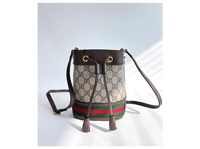Gucci Mini borsa a secchiello Ophidia GG in tela beige Marrone - vista 5