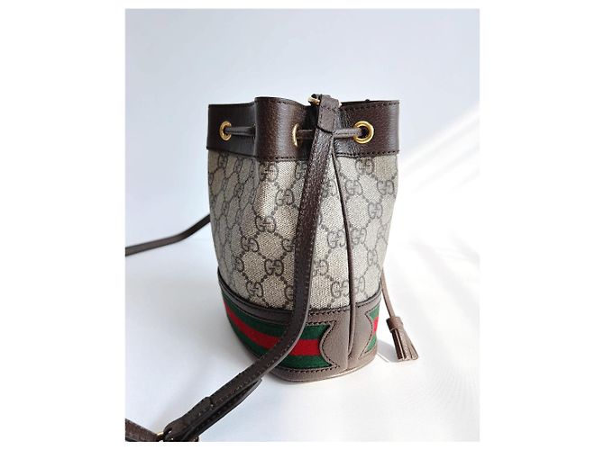 Gucci Mini borsa a secchiello Ophidia GG in tela beige Marrone - vista 9