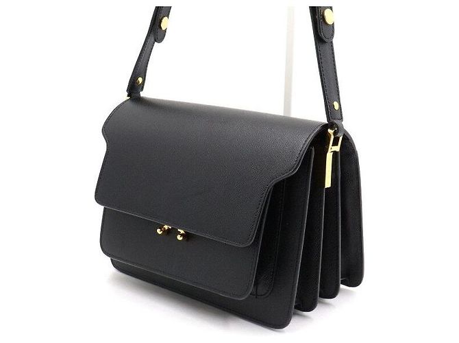 Marni Borsa a spalla in pelle Saffiano nera TRUNK - vista 2