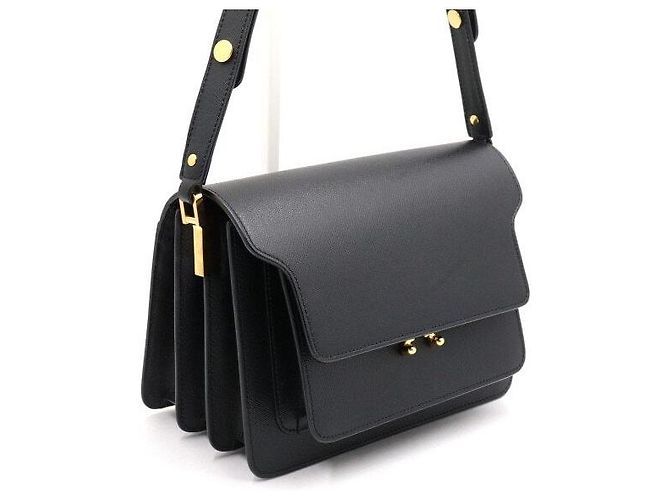 Marni Borsa a spalla in pelle Saffiano nera TRUNK - vista 3