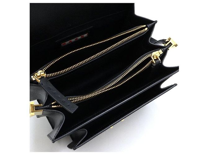 Marni Borsa a spalla in pelle Saffiano nera TRUNK - vista 5