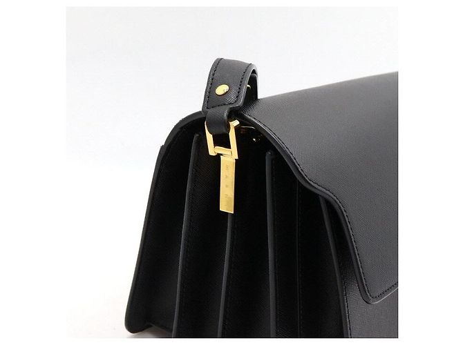 Marni Borsa a spalla in pelle Saffiano nera TRUNK - vista 9