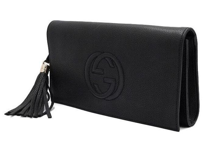 Gucci Clutch in pelle nera con frange Interlocking Soho - vista 2