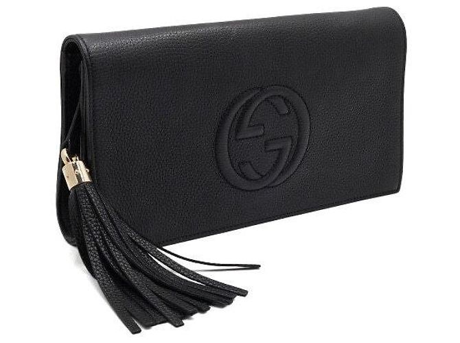 Gucci Clutch in pelle nera con frange Interlocking Soho - vista 3