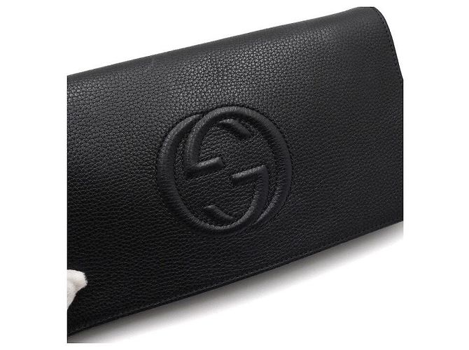Gucci Clutch in pelle nera con frange Interlocking Soho - vista 8