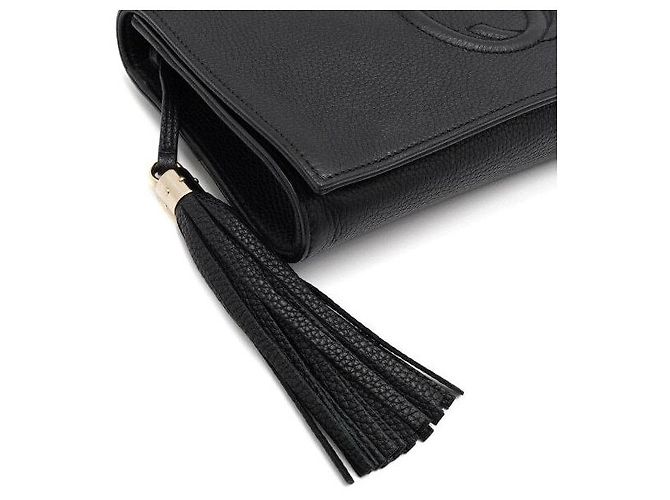 Gucci Clutch in pelle nera con frange Interlocking Soho - vista 9