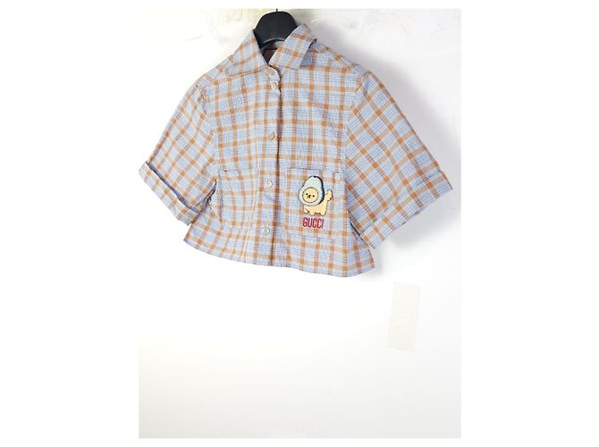 Gucci Camicia in cotone a quadri con patch animale Multicolore - vista 2