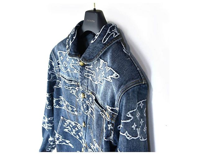 Louis Vuitton Pharrell Williams Nigo Denim Monogram Arbeitsjacke Blau - Ansicht 2