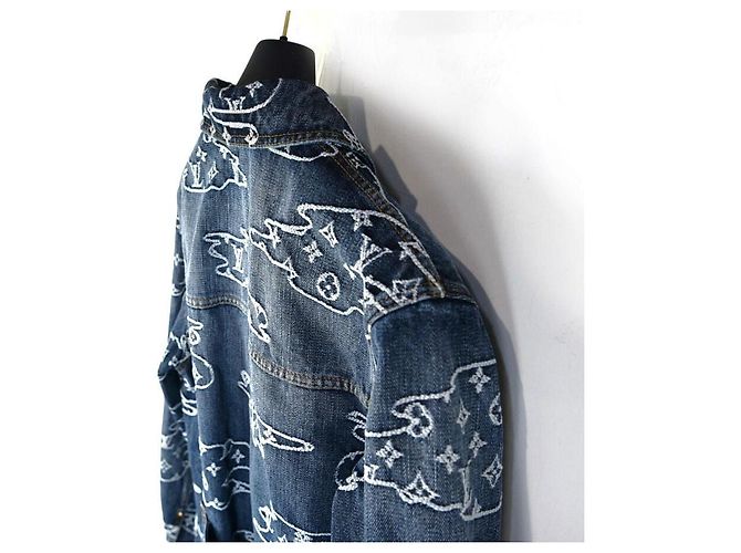 Louis Vuitton Pharrell Williams Nigo Denim Monogram Arbeitsjacke Blau - Ansicht 4