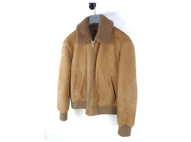 Prada Mustang-Jacke aus Schaffell mit eingeprägtem Logo Orange - Ansicht 2