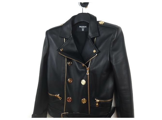 Balmain Lammfell Rider Lederjacke Schwarz - Ansicht 2