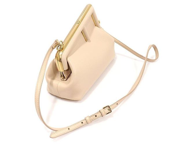 Fendi Borsa a spalla piccola in Napa beige con logo dorato Marrone - vista 3