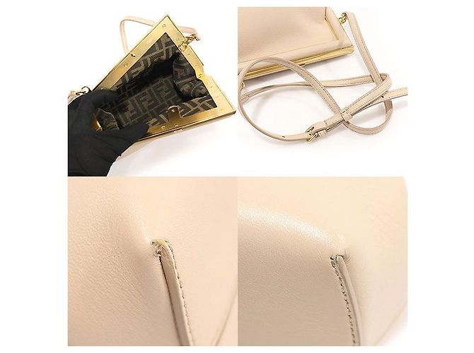Fendi Borsa a spalla piccola in Napa beige con logo dorato Marrone - vista 6