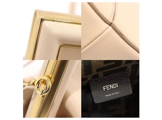Fendi Borsa a spalla piccola in Napa beige con logo dorato Marrone - vista 7