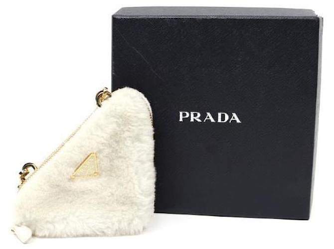 Prada Bolsa transversal triangular em shearling branco - vista 4