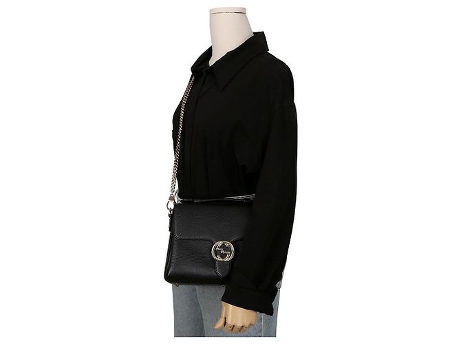 Gucci Bolsa de ombro com alça superior entrelaçada Preto - vista 10