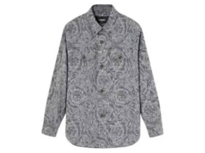 Versace Camicia overshirt in gabardine jacquard Marrone - vista 4