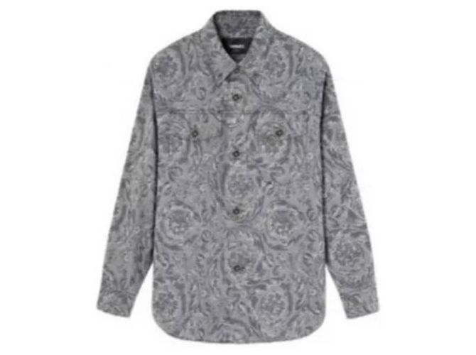Versace Camicia overshirt in gabardine jacquard Marrone - vista 5