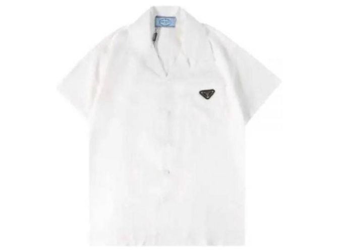 Prada Camisa de algodón de manga corta con logo triangular Plata - vista 5