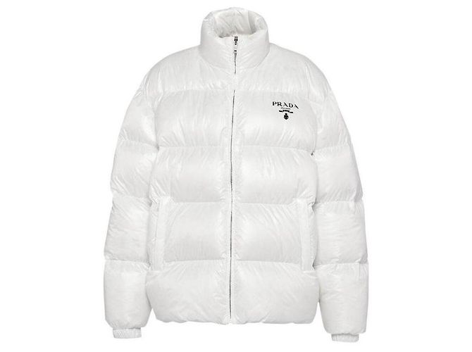 Prada Jaqueta acolchoada de nylon com logo Prata - vista 4