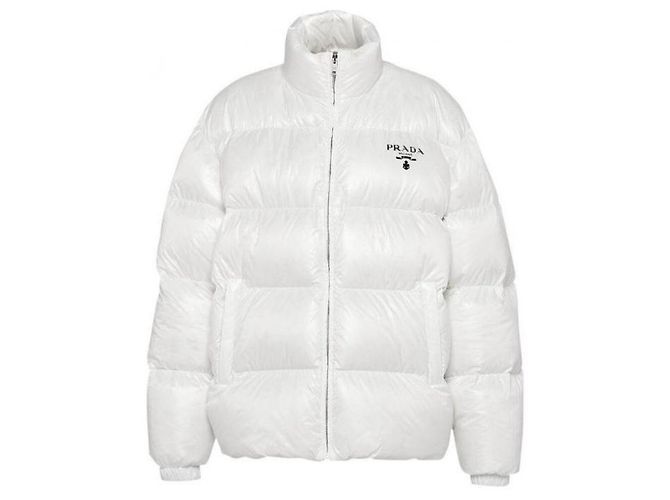 Prada Jaqueta acolchoada de nylon com logo Prata - vista 5