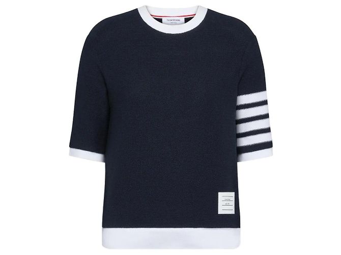 Thom Browne Camiseta de algodón texturizado de manga corta Azul - vista 14