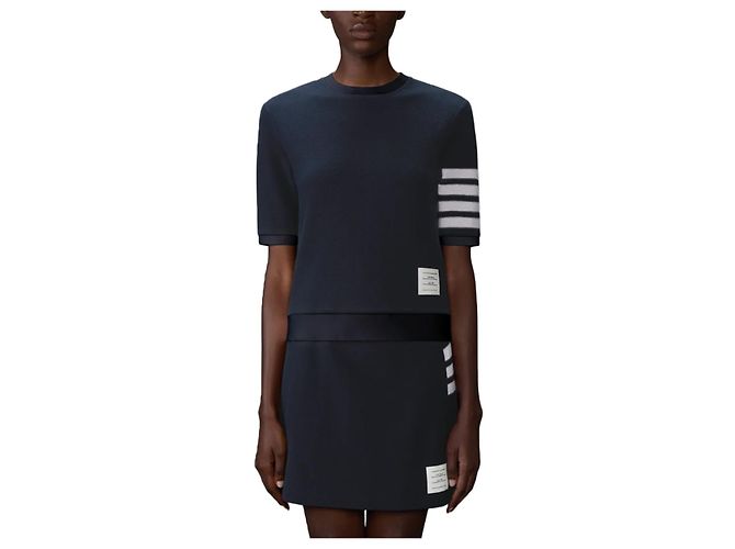 Thom Browne Camiseta de algodón texturizado de manga corta Azul - vista 6