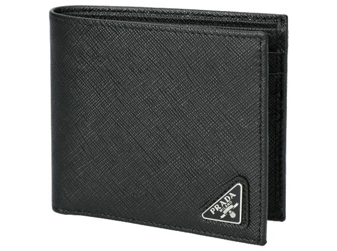 Prada Cartera de hombre negra con logo triangular Saffiano QHH Negro - vista 3