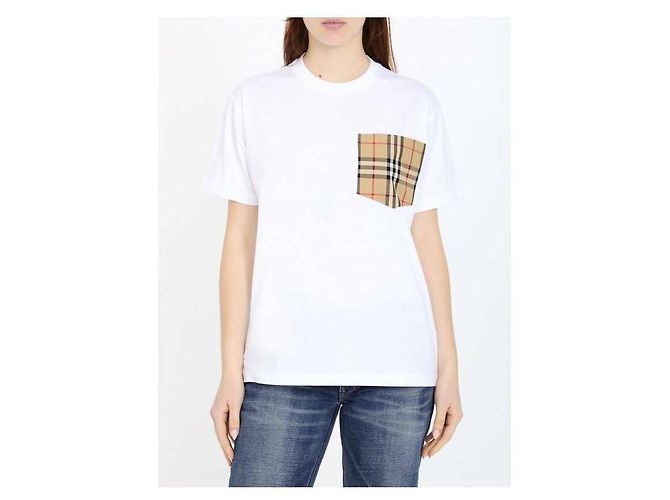 Burberry T-shirt in cotone con tasca a quadri - vista 5