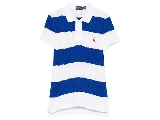 Ralph Lauren Kurzarmhemd mit Polo-Kragen aus Baumwoll-Kabelstrick Blau - Ansicht 4