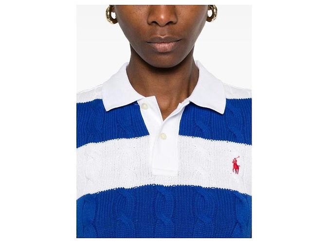 Ralph Lauren Kurzarmhemd mit Polo-Kragen aus Baumwoll-Kabelstrick Blau - Ansicht 8