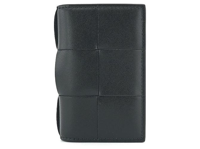 Bottega Veneta Porta-cartões de couro preto Intrecciato com aba - vista 7
