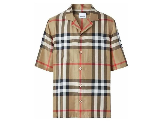 Burberry Kurzarm-Hemd aus Seide mit Karomuster Mehrfarben - Ansicht 4