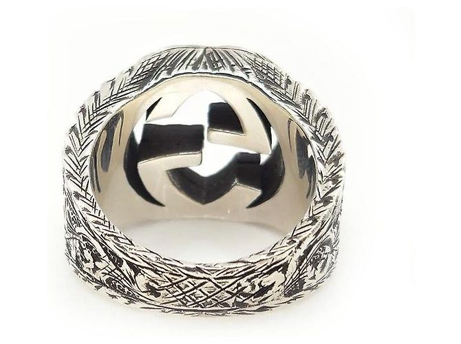 Gucci Anello Interlocking GG Argento - vista 4